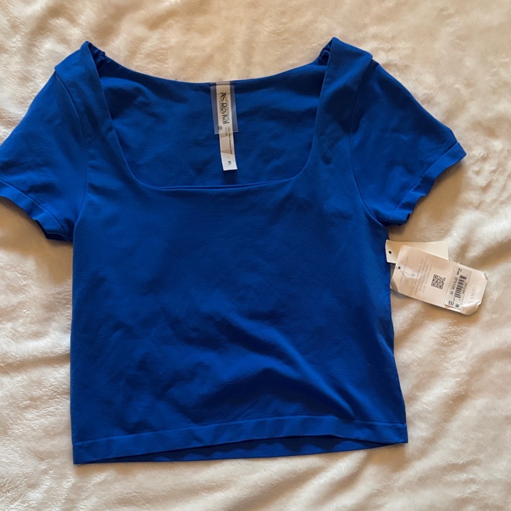 Blue Women's Square Neck Top